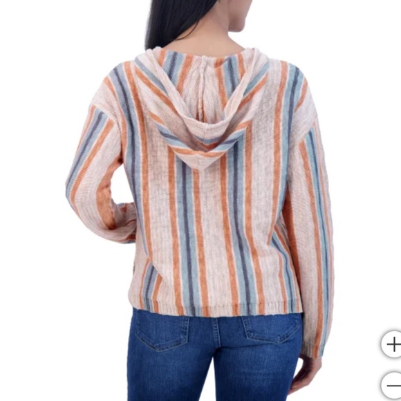 Sale 🎈NEW Lucky Brand Baja Beach Stripe Pullover Women’s Knit Hoodie - Picture 3 of 11